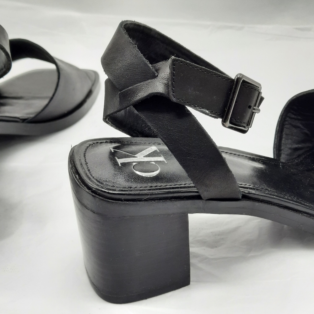 Calvin Klein Jeans Shoes Women's Size 7.5M Black Leather High Heel Sandals - Picture 7 of 13